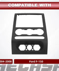 Front view of black HECASA dash radio bezel center trim panel for 2004–2008 Ford F-150, plastic replacement