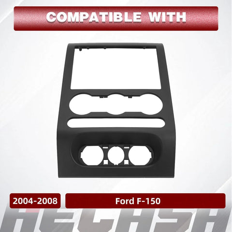 Front view of black HECASA dash radio bezel center trim panel for 2004–2008 Ford F-150, plastic replacement