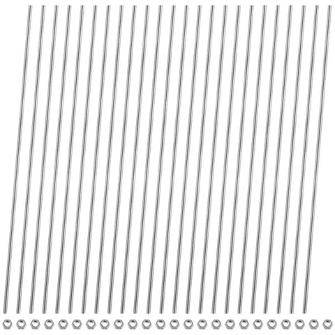 All In One 304 Stainless Steel Threaded Rods And Studs Kit with 11.8 inch rods and 24 nuts, arranged neatly on white background