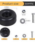 Heavy Duty Rubber Anti Vibration Foot Pads 1 Inch High 2.5 Inch Diameter 4 Pack shown with bolts and washers for stabilizing equipment