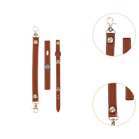 Brown PU leather Camping Light Strap Set Carrier Portable Hand Lamp Belt For Outdoor Adventures with brass accents