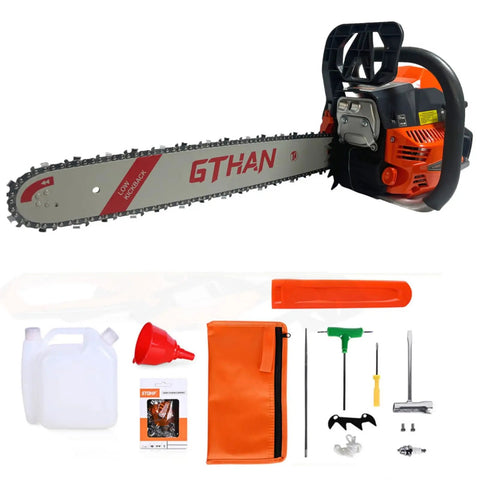 Gas Chainsaw With 60Cc 2 Cycle Engine 4 HP 8500 RPM 20 Inch Bar and accessories for tree felling and log cutting
