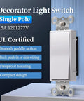 Single Pole Decorator Light Switch 15A 120V 277V Paddle Rocker On Off Wall Switch Residential Grade White UL CUL Certified