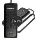 Heavy Duty Surge Protector Power Strip With Eight 120V Outlets And Six Foot Cord, 4050 Joule Badass Reliable Protection, Usb A And C Charging Ports, Ethernet Switches, Solid Rig For Computers And Desks, 12 Pack, angled view of power strip