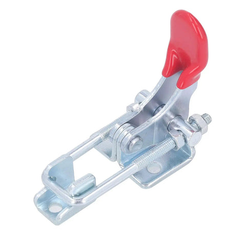 Built Tough Toggle Latch Clamp For Cabinets And Machines Adjustable Door Latch in 304 stainless steel with red handle.