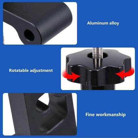 Heavy Duty Blue T Slot Track Clamps For Woodworking Dead Nuts Secure Slick Ratchet Action showing aluminum alloy, rotatable adjustment