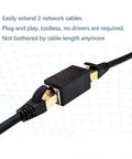 3 Pack Ethernet Coupler Set With Premium Gold Plated RJ45 Connectors, Female To Female Extenders For Cat7 Cat6 Cat5 And Cat5e Cables, Plug And Play No Tools Needed, Extends Network Up To 328 Feet With Stable High Speed Link. Black Ethernet cable coupler joining two cables