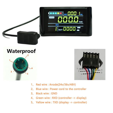 Color Screen Ebike LCD Display For 24V To 72V Systems Easy Install E Bike Meter Panel That Shows Speed Time Power Temperature