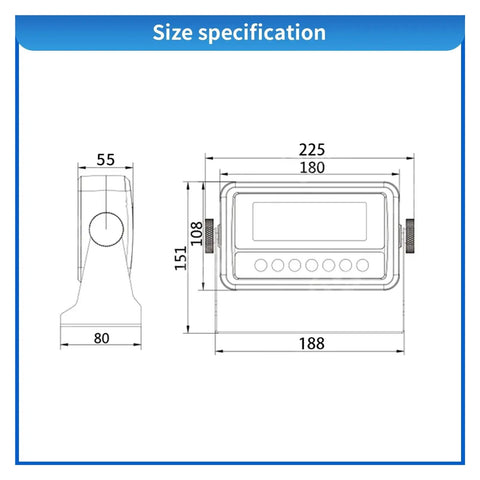 S Type Load Cell With E360 LCD Indicator For Precise Weight Readouts Wireless Transmitter Digital Display High Sensitivity Scale Sensor Amplifier 5kg Capacity With Indicator size drawing with 225mm x 188mm dimensions