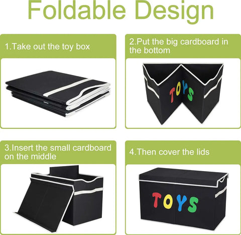 Assembly steps for Extra Large Collapsible Toy Box Chest With Lids For Kids Storage, showcasing foldable design and setup process.