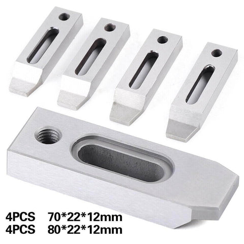 Set Of 4 Magnetic Jig Clamps For Wire EDM Fixture Boards In Stainless Steel With M8 By 1.25 Screws, shown side by side
