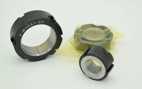 2 Pack M35 X 1.5 F Type Precision Lock Nuts For Roller Screws crafted from 42CrMo steel, showing detailed threaded designs.
