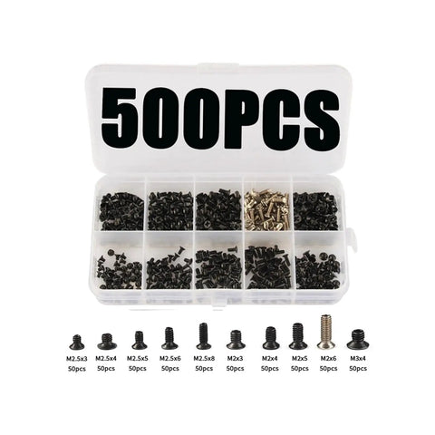 Must Have 500 Piece M2 M2.5 M3 Screw Set For Laptops And PCs DIY Electronics Fasteners Kit in open case with compartments.