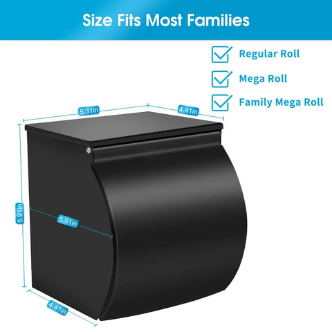 Self Adhesive Toilet Paper Holder Waterproof Stainless Steel Matte Black Bathroom Accessory Cat And Dog Proof Easy Install Rustproof SUS 304 Construction For Any Bathroom