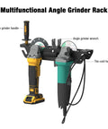 Two Bay Angle Grinder Holder Rack With Cord Hanger And Wall Mount Bracket For Grinders Cutters And Polishers Space Saving Garage And Workshop Organizer For Quick Access And Tidy Workspace displaying tools