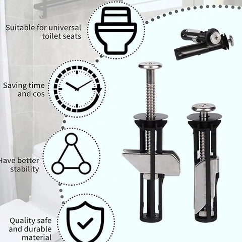Heavy Duty Toilet Seat Fastener Kit With 304 Stainless Steel Locking Bolts Replacement Hardware For Easy Install Screws With Washers And Nuts Anti Wobble Design Rust Resistant 2 Pack, universal toilet seat bolts