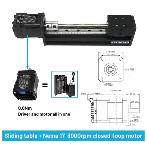 Sleek X Y Z Axis Linear Motor Drive Kit With T Type Self Locking Slide Rail And High Speed 17 Stage Table For Precision Motion Control 40mm Wide, 0.6Nm