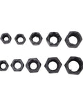Top Notch 10 Pc Nut Remover Extractor Set 9 To 19mm Impact Socket Kit Built From Heavy Duty No 45 Steel With Reverse Helical Grooves To Yank Out Stripped Damaged Screws And Studs Fast For Any Auto Job, 10-piece sizes