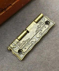Straight Up Mini Vintage Brass Cabinet Hinge With Antique Drawer Catch For Wooden Furniture Restoration, intricate design