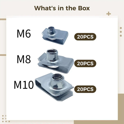 60 Pcs Stainless Steel U Clip Nuts Set M6 M8 M10 304 Grade Speed Clip Fasteners For Sheet Metal Quick Snap On Mounting Clips With Thread Panel Fixing Kit
