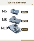 M6 M8 M10 U Clip Nuts Set In Stainless Steel, 60 Pcs Speed Clip Fasteners with quantity labels