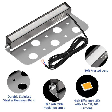 8 Pack 7 Inch LED Retaining Wall Lights, stainless steel, 12V, warm white, 90 CRI, waterproof for landscaping and hardscape.