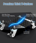 Heavy Duty Wheel Dollies Set Of 4 With Brakes 6000 Lbs Capacity High Tensile Steel Safe Lifting Rolling Under Load Built Tough For Daily Grind Beefy Workhorse Handles Loads Without Breaking Sweat Pro Shop Use Good For Mechanics Keep Garage Safe Now premium thick V-surface caster dolly