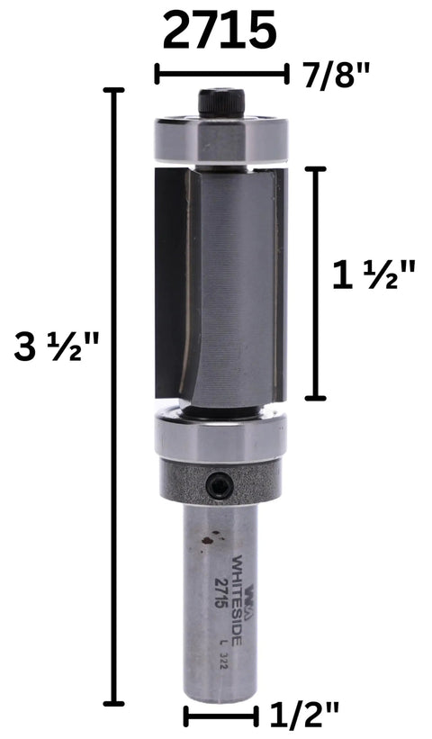 Carbide Tipped Combination Flush Trim Router Bit 7/8 Inch Diameter, 1-1/2 Inch Cutting Length, 1/2 Inch Shank, 3-1/2 Inch Overall Length with B13 and B21 Bearings