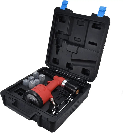 Pneumatic Rivet Nut Setting Kit For M3 To M12 Nuts, Air Powered Riveter Gun in storage case with tools and nuts visible