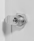 Close-up of screwdriver latch on 24x24 Beefy Universal Steel Flush Access Panel Door With Screwdriver Latch White Prime Coat Finish
