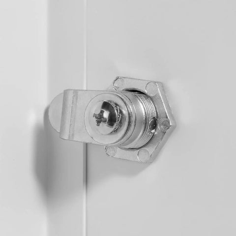 Close-up of screwdriver latch on 24x24 Beefy Universal Steel Flush Access Panel Door With Screwdriver Latch White Prime Coat Finish