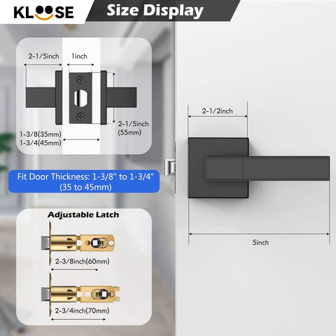 Size display of Matte Black Interior Door Handles Set Of 5 Non Locking Passage Knobs For Hallways And Closets Built Tough Zinc Alloy Construction Easy Reversible Fit For Pantry And Utility Rooms