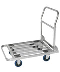 Foldable Heavy Duty Dolly Trolley For Tool Hauling And Heavy Load Transport On Stainless Steel Flatbed Platform With 4 Wheel Swivel Cart