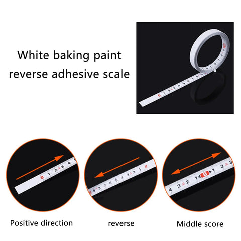 Precision Folding Tape Measure And Measuring Ruler Kit For Tough Woodworking Jobs High Visibility White Finish, showing reverse adhesive scale.