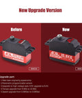 Before and after comparison of Beefed Up 10.5Kg Digital Coreless RC Servo Motor With Aluminum Shell And Titanium Gear.