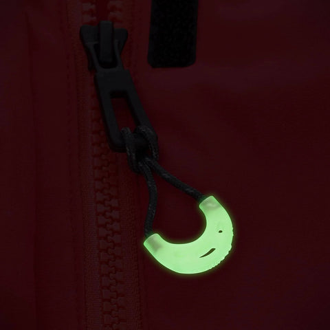 Glow In The Dark Zipper Pull Replacement Nylon 3 Pack U Shape Grey for backpacks and zippered gear shown glowing in low light