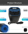 Road Trip Ready 200W Car Power Inverter Swaps 12V To 110V AC Outlet Featuring Dual USB Charging Ports Plus Type C Connector showing AC output and USB ports.