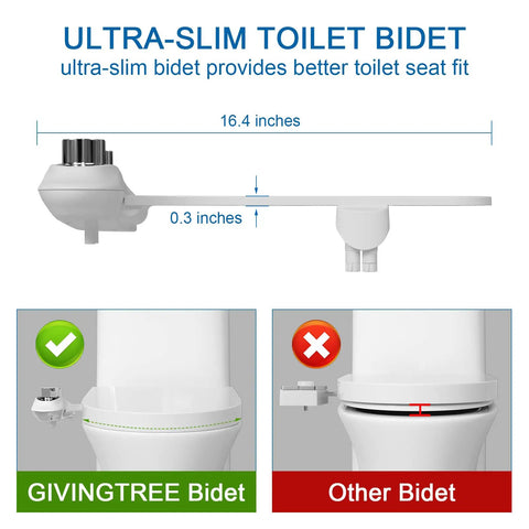 Ultra-slim design of Tankless Bidet Toilet Attachment With Digital Temperature Display showing better seat fit comparison