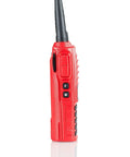 Side view of Beefy 7W Dual Band Ham Radio Portable Two Way with VHF 136 174 MHz and UHF 400 520 MHz VOX features in red casing