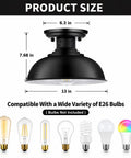 2 Pack Semi Flush Mount Ceiling Light Fixtures Farmhouse Black Industrial Metal Cage Kitchen Hallway Entryway Bedroom Laundry Lights With E26 Base 13 Inch Wide Bulbs Not Included, black metal light with suitable bulb styles shown