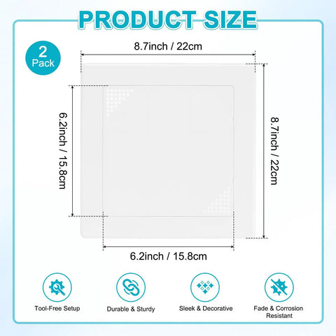 Heavy Duty 2 Pack Self Adhesive Access Panel For Drywall Six By Six Inch Square Vented Wall Hole Cover dimensions diagram