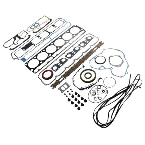 Heavy Duty Full Rebuild Gasket Set For 3126 Engine components laid out, including oil pan, valve cover, and intake gaskets.