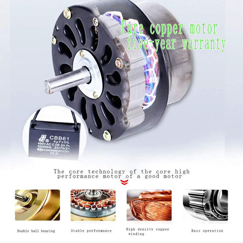 Close-up of pure copper motor for Heavy Duty Industrial Oscillating Tower Fan With Three Speed Big Time Airflow and One Click Auto Swinging Head.