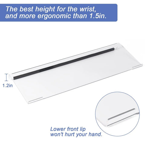 Clear Acrylic Tilted Keyboard Tray For Ergonomic Typing, Keyboard Stand With Silicone Anti Slip Strip, 17 By 5.7 Inch Keyboard Tray For Office Desk, shown with 15-degree tilt.