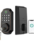 Super Smart Fingerprint Door Lock For Front Entry Delivering Keyless Deadbolt With Keypad Smartphone Control Auto Lock and No Sweat Install To Keep Your Spot Secure For Everyday Crews, shown with smartphone app.