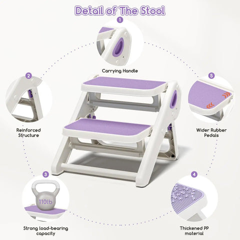 Tough As Nails Foldable Toddler Step Stool For Bathroom Sink And Kitchen Counter Two Step Kids Helper For Potty Training Non Slip Base Effortless Fold Up Kid Sidekick Assistant