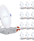 12 Pack 6 Inch Ultra Thin LED Recessed Downlights with Junction Box, CRI90, shown in a set, aluminum construction, 5000K Daylight