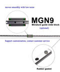 Top Notch 9mm MGN9 Linear Guide Rail With Matching Slider Block For Smooth Precision Motion Control In Diy CNC Router Projects And Heavy Duty Machinery Build Kits At 330mm Length with rail and block details.