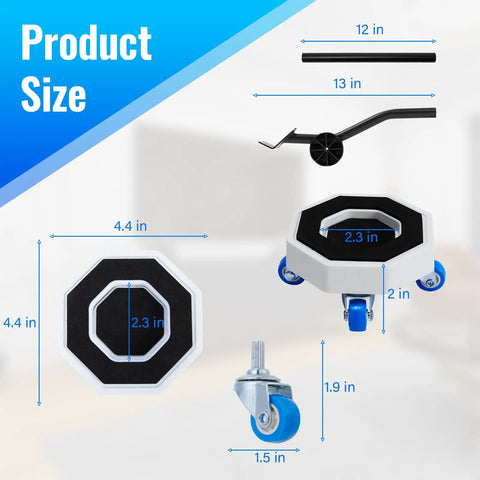 Product size diagram showing dimensions of Heavy Duty Furniture Movers And Hex Sliders With Roller Wheels No Sweat Moving Tool Set.