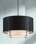4 Light Dope Modern Black Fabric Chandelier For Dining Room Farmhouse Drum Style Pendant Light Fixture With Adjustable Down Rod